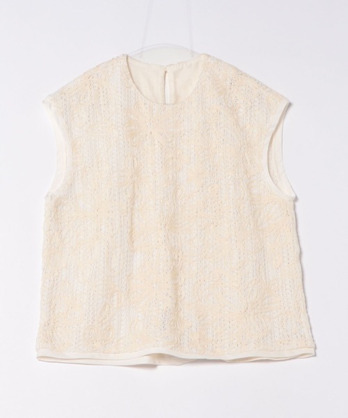 en CAnAF ブラウス シャツ コード刺繍シアーフレンチスリーブトップス