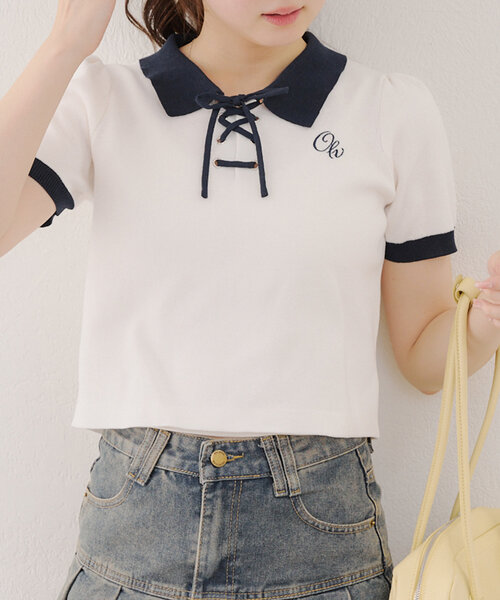 ❣️25秋新作 新品♡ Alice+Olivia グレーニットポロシャツ♡　692 I57 alice+olivia アリスアンドオリビア 長袖パール付きニット