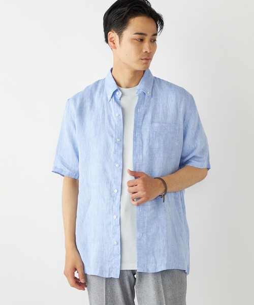 【美品】SHIPS ワタベウェディング ボタンダウンショートスリーブシャツ L ワタベウェディング SHIPS ボタンダウンショートスリーブシャツ