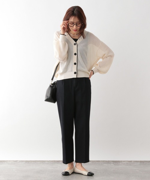 「GLOBAL WORK」 ニットカーディガン LARGE ホワイト×ブラック レディース_画像2