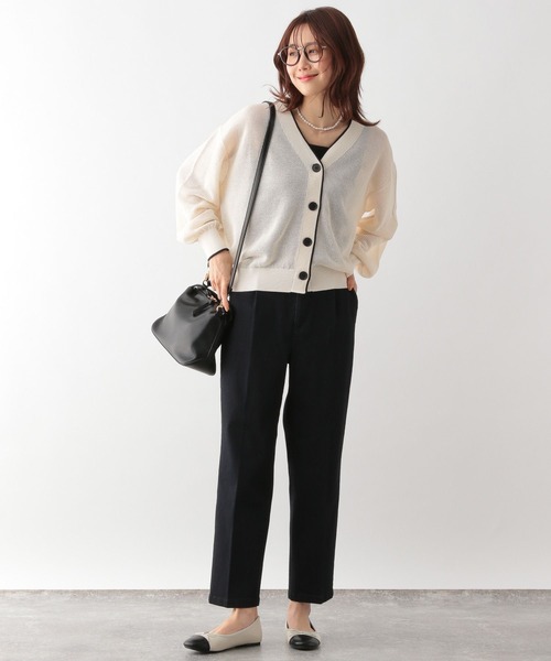 「GLOBAL WORK」 ニットカーディガン LARGE ホワイト×ブラック レディース_画像3