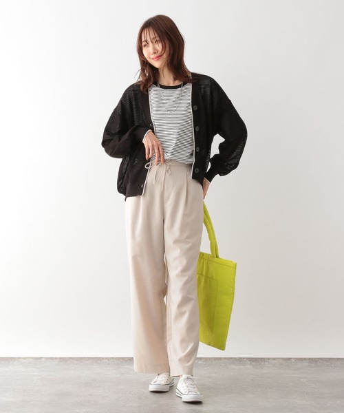 「GLOBAL WORK」 ニットカーディガン LARGE ホワイト×ブラック レディース_画像6