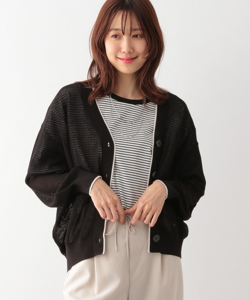 「GLOBAL WORK」 ニットカーディガン LARGE ホワイト×ブラック レディース_画像9
