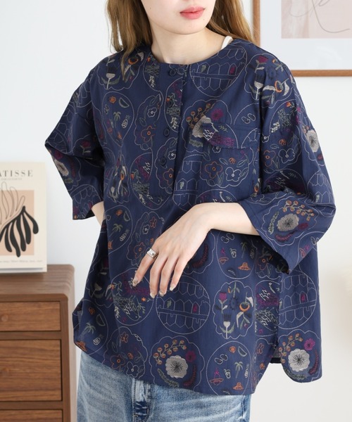 ブラウス シャツ EMAGO リメイク総柄刺繍ブラウス レディース