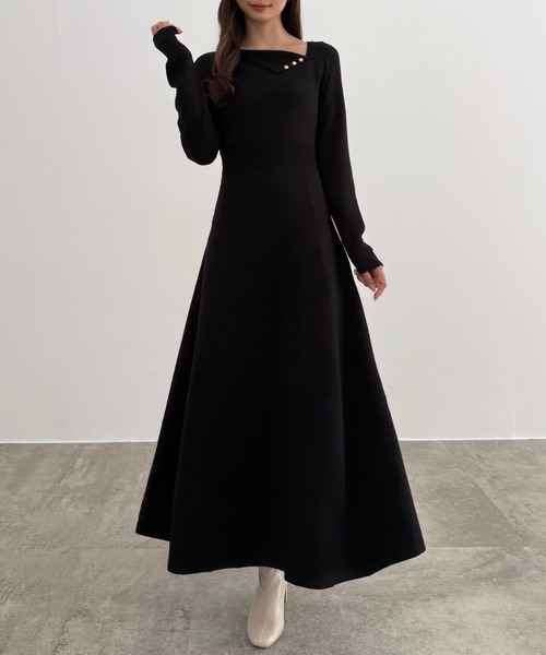 CENEA（セネア） ワンピース アシンメトリーネックニットワンピース