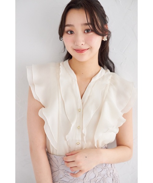 ブラウス シャツ キーネックフリルブラウス レディース tocco closet ブラウス シャツ ラッフルフリルキーネック