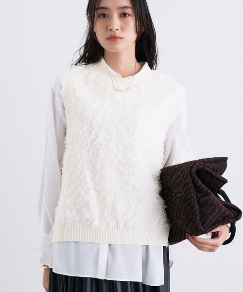 INDIVI（インディヴィ） ベスト ジレ フリンジニットベスト レディース