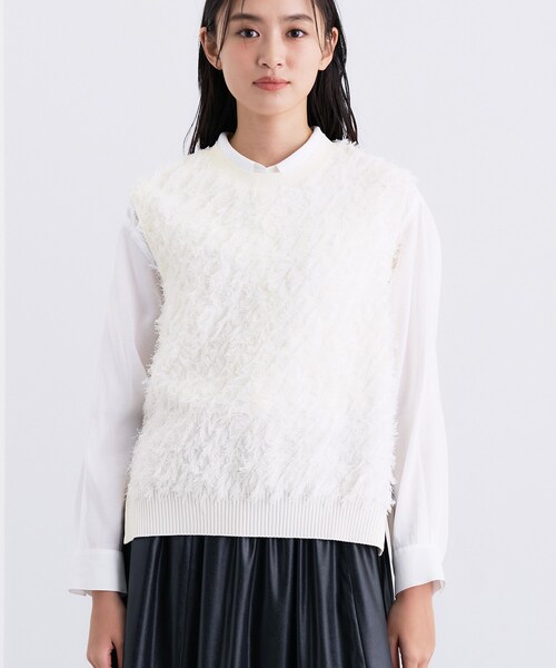 INDIVI（インディヴィ） ベスト ジレ フリンジニットベスト レディース