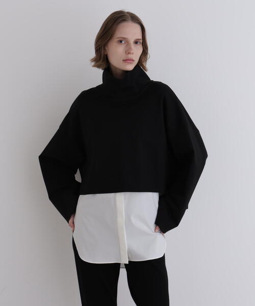 LE PHIL 黒の長袖トップス LE PHIL（ル フィル） tシャツ ハイネッククロプドプルオーバー