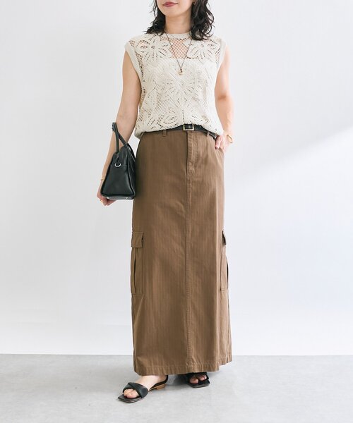 リヴドロワ カーゴマキシスカート カーキ 34サイズ MONN.:.(モン