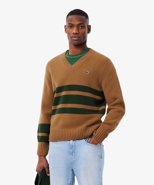 lacoste アシンメトリー　セーター　ニット LACOSTE（ラコステ） セーター ニット アシンメトリーボーダーVネック