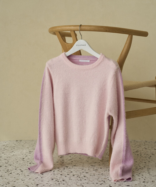 ダブスタ　アルパカニット　ピンク カシミヤ＆ベビーアルパカ クルーネック＜強縮加工＞ | Item,Knit