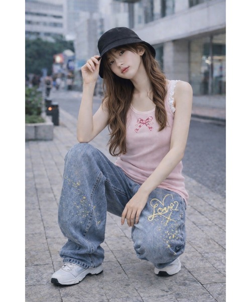 Bling Leads ジーンズ 「Bls」「Bling Leads」刺繍入カーブデニム