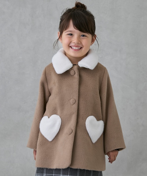 petit main コート アウター 「洗える」ファー衿ハートポケットコート