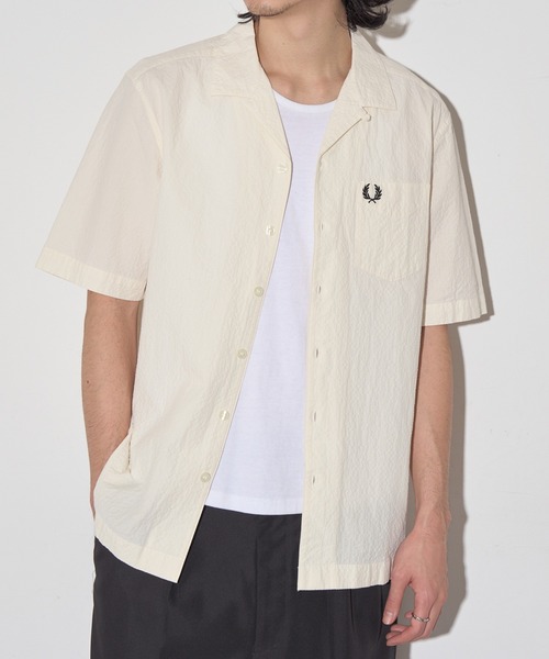 Fred Perry レース 半袖シャツ ホワイト FRED PERRY（フレッドペリー） シャツ 半袖 「FRED PERRY」SEERSUCKER