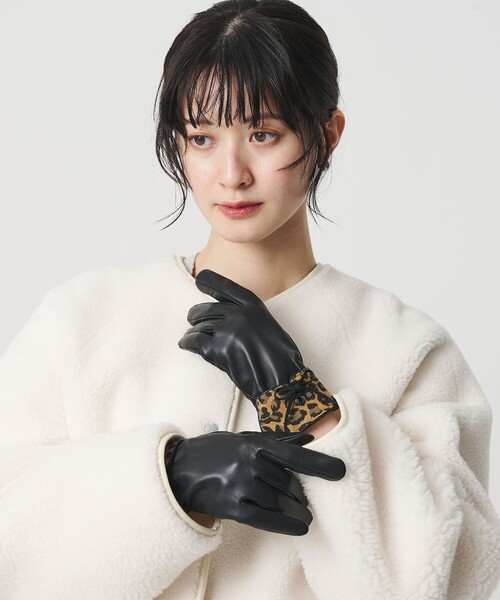 BEAUTY＆YOUTH UNITED ARROWS 手袋 レザー×レオパードスエード コンビ