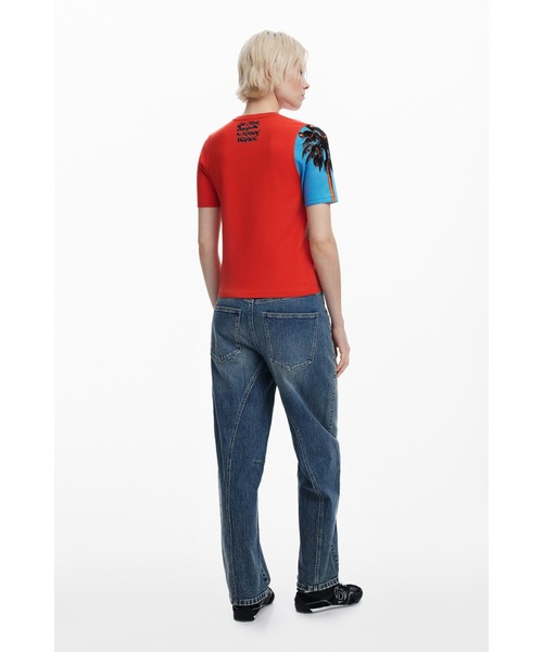 「Desigual」 半袖Tシャツ X-LARGE レッド レディース_画像4
