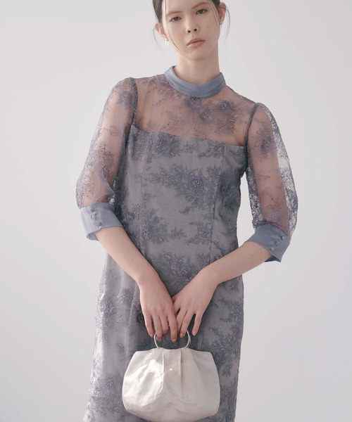 「kaene」 7分袖ワンピース 36 パープル レディース_画像7