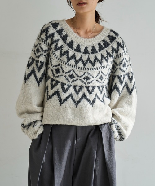 meilmada ニット セーター ノルディックニットプルオーバー レディース
