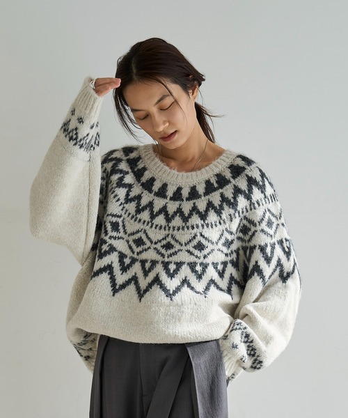 meilmada ニット セーター ノルディックニットプルオーバー レディース