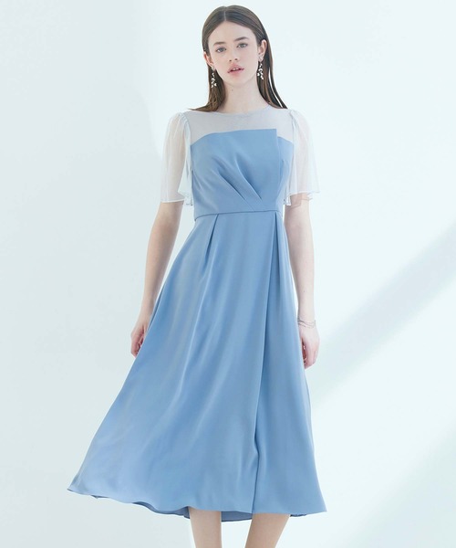 AIMER（エメ） ドレス ラメチュール×マットサテン袖付きフレア