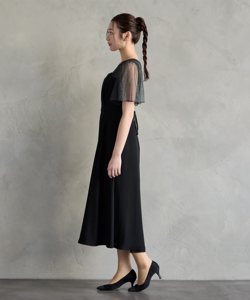 AIMER（エメ） ドレス ラメチュール×マットサテン袖付きフレア