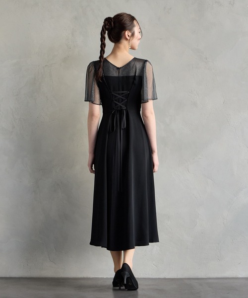 AIMER（エメ） ドレス ラメチュール×マットサテン袖付きフレア