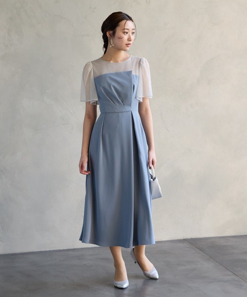 AIMER（エメ） ドレス ラメチュール×マットサテン袖付きフレア