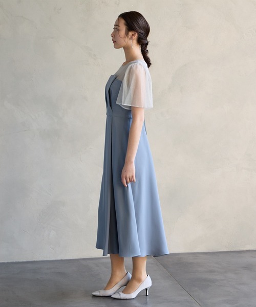 AIMER（エメ） ドレス ラメチュール×マットサテン袖付きフレア