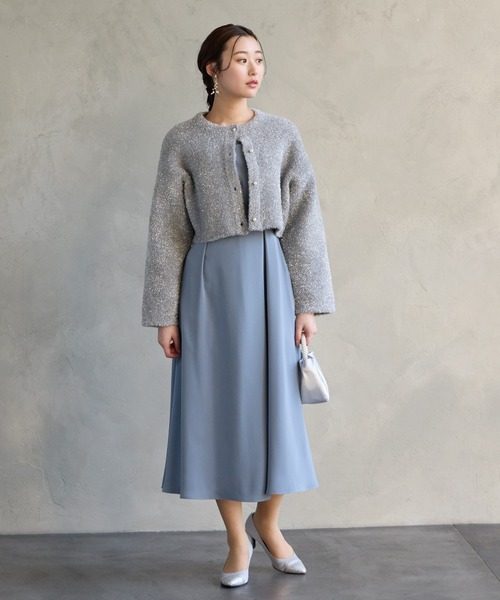 AIMER（エメ） ドレス ラメチュール×マットサテン袖付きフレア