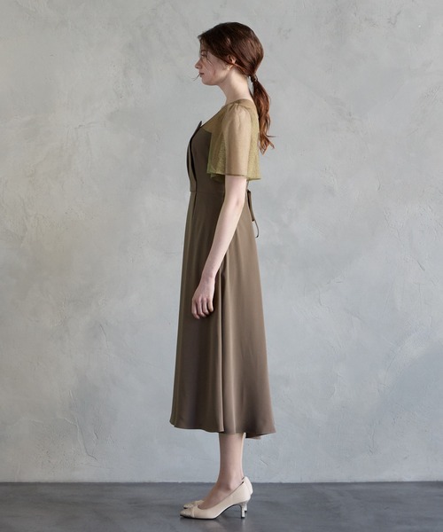 AIMER（エメ） ドレス ラメチュール×マットサテン袖付きフレア