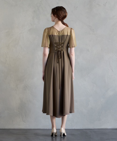 AIMER（エメ） ドレス ラメチュール×マットサテン袖付きフレア