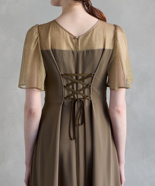 AIMER（エメ） ドレス ラメチュール×マットサテン袖付きフレア