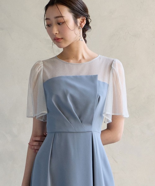 AIMER（エメ） ドレス ラメチュール×マットサテン袖付きフレア