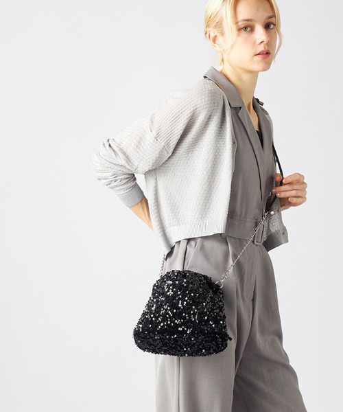 美品 nowos スパンコール 刺繍 巾着 ショルダーバッグ MONICA（モニカ） ショルダーバッグ バッグ スパンコール巾着