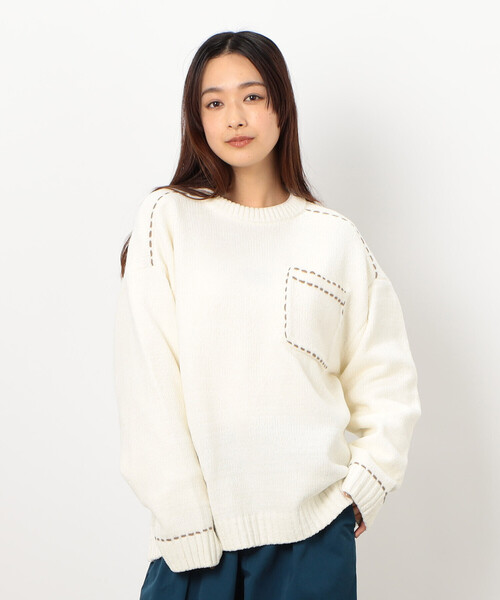 「Purple&Yellow」 長袖ニット SMALL アイボリー メンズ_画像6