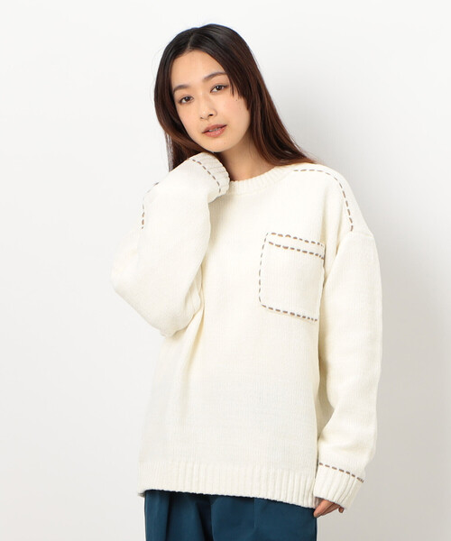 「Purple&Yellow」 長袖ニット SMALL アイボリー メンズ_画像7