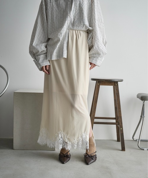 【JUSGLITTY】レースヘムドットナロースカート THE Yon スカート レースヘムベロアナロースカート : ZOZOTOWN Yahoo