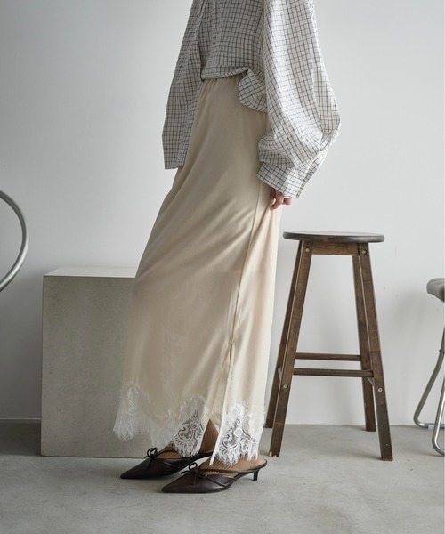 THE Yon スカート レースヘムベロアナロースカート : ZOZOTOWN Yahoo