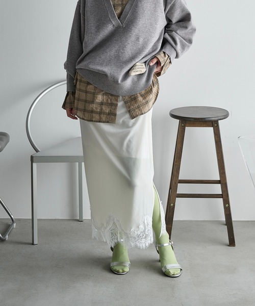 THE Yon スカート レースヘムベロアナロースカート : ZOZOTOWN Yahoo