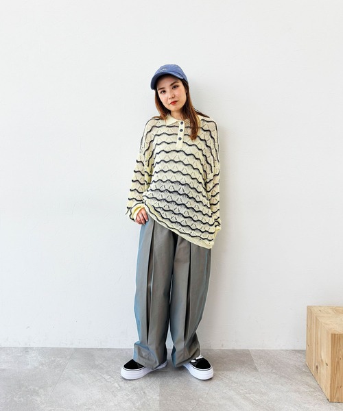 「niko and...」 長袖ポロシャツ MEDIUM ネイビー レディース_画像3