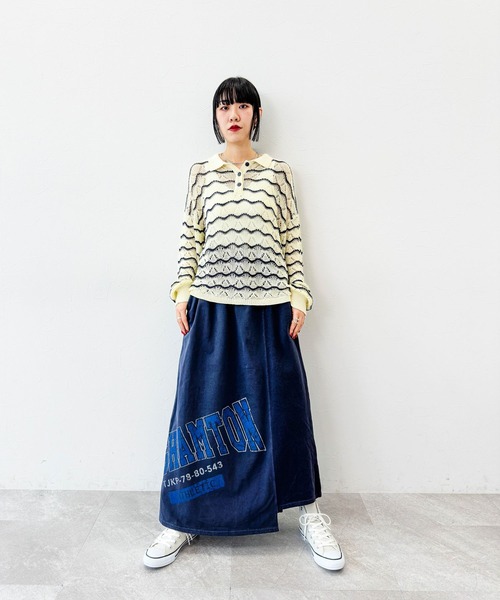 「niko and...」 長袖ポロシャツ MEDIUM ネイビー レディース_画像4