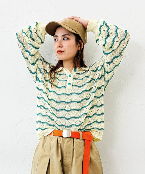 「niko and...」 長袖ポロシャツ MEDIUM ネイビー レディース_画像9