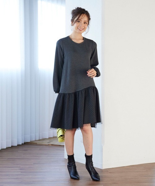 「QUEENS COURT」 長袖ワンピース M グレー レディース_画像4