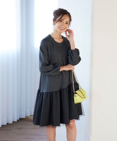 「QUEENS COURT」 長袖ワンピース M グレー レディース_画像6