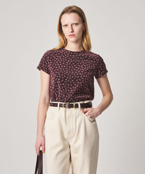 Steven Alan フラワー ベロア Tシャツ ワインレッド STEVEN ALAN（スティーブンアラン） tシャツ 半袖 「Steven Alan