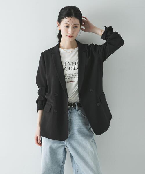 コート アウター ダブルブレストメッシュジャケット レディースの画像