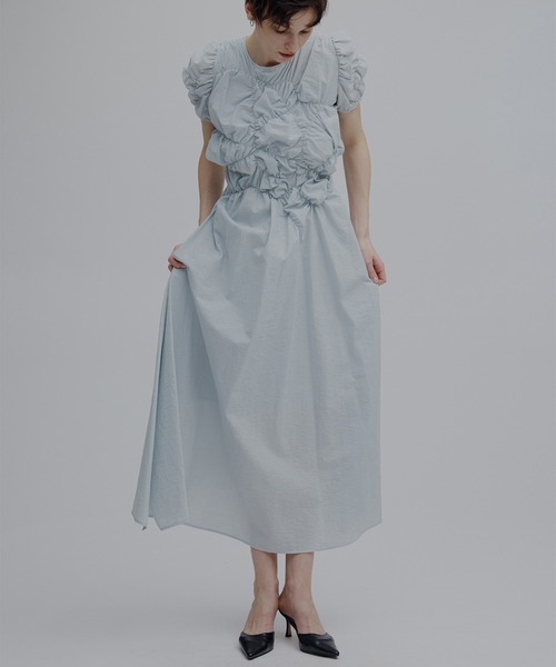 ワンピース BUMPY GATHER FLARE DRESS Ameri（アメリ） ワンピース 夏 半袖 BUMPY GATHER FLARE DRESS
