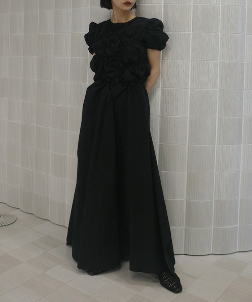 Ameri（アメリ） ワンピース BUMPY GATHER FLARE DRESS : ZOZOTOWN