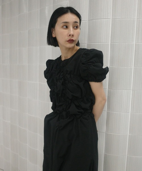 Ameri（アメリ） ワンピース BUMPY GATHER FLARE DRESS : ZOZOTOWN